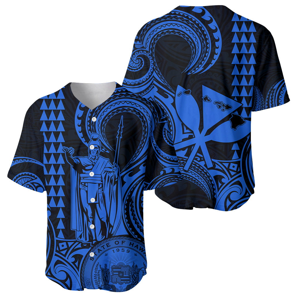 Custom Happy King Kamehameha Day Hawaii Baseball Jersey Paradise of the Pacific Tribal Kakau with Kanaka Maoli - Blue LT9 - Wonder Print Shop
