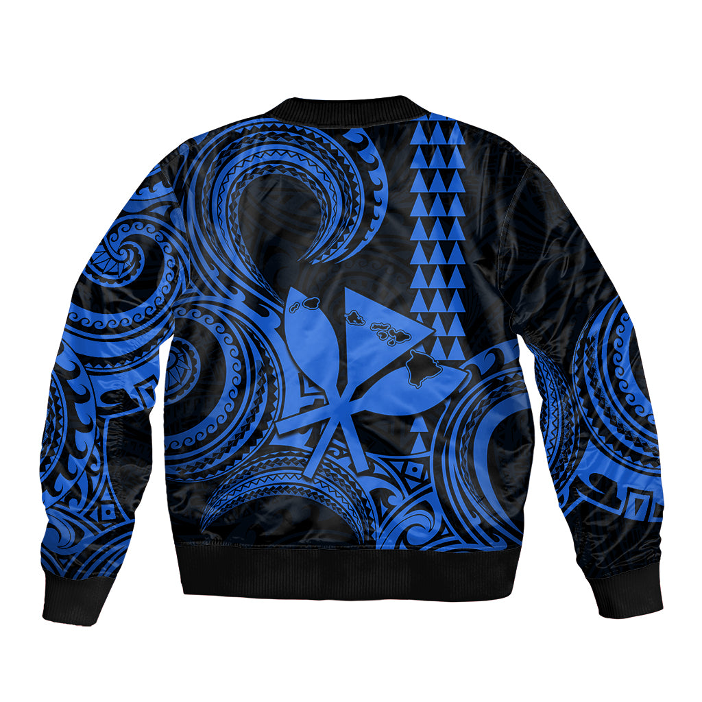 Custom Happy King Kamehameha Day Hawaii Bomber Jacket Paradise of the Pacific Tribal Kakau with Kanaka Maoli - Blue LT9 - Wonder Print Shop