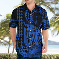 Custom Happy King Kamehameha Day Hawaii Hawaiian Shirt Paradise of the Pacific Tribal Kakau with Kanaka Maoli - Blue - Wonder Print Shop