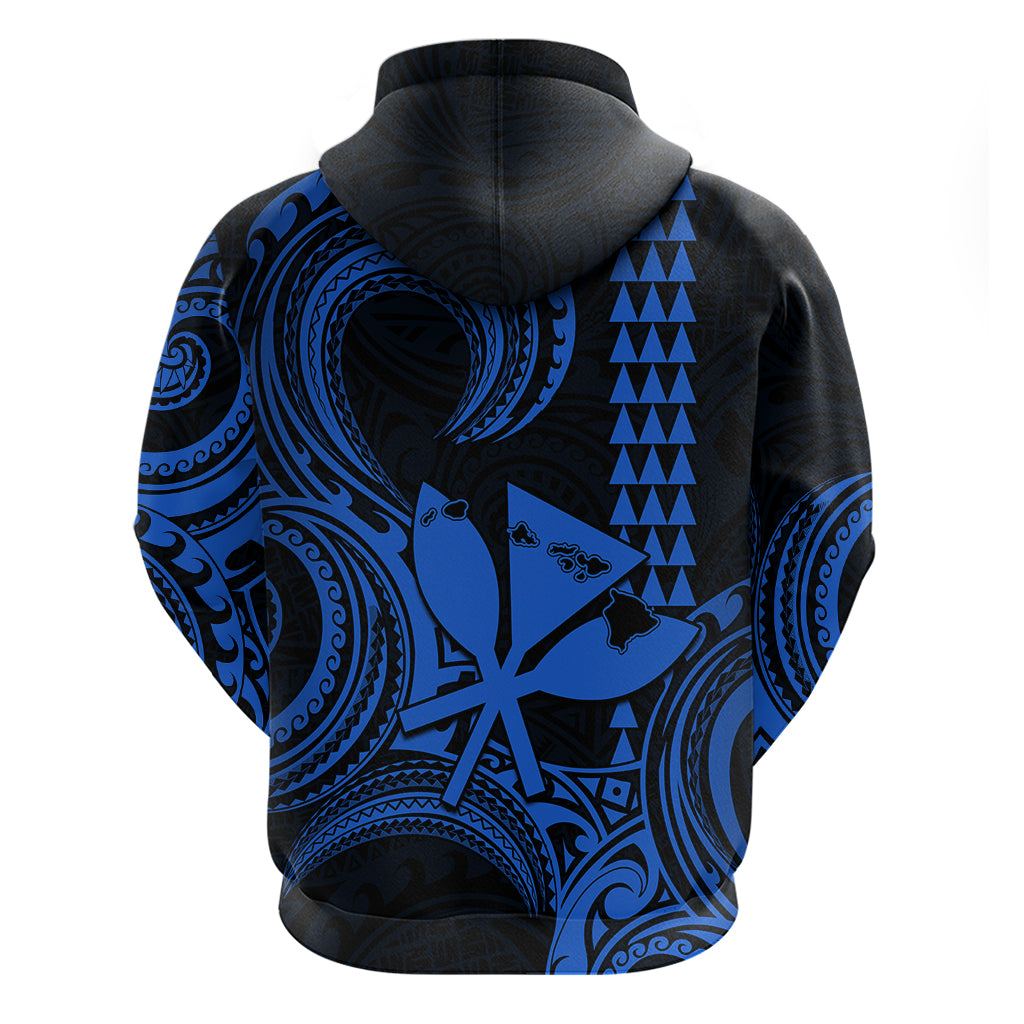 Custom Happy King Kamehameha Day Hawaii Hoodie Paradise of the Pacific Tribal Kakau with Kanaka Maoli - Blue - Wonder Print Shop