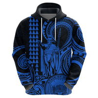 Custom Happy King Kamehameha Day Hawaii Hoodie Paradise of the Pacific Tribal Kakau with Kanaka Maoli - Blue - Wonder Print Shop