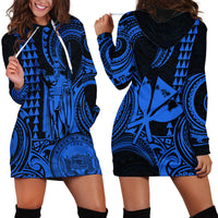 Custom Happy King Kamehameha Day Hawaii Hoodie Dress Paradise of the Pacific Tribal Kakau with Kanaka Maoli - Blue - Wonder Print Shop