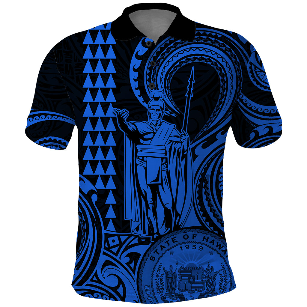 Custom Happy King Kamehameha Day Hawaii Polo Shirt Paradise of the Pacific Tribal Kakau with Kanaka Maoli - Blue - Wonder Print Shop