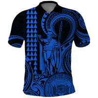 Custom Happy King Kamehameha Day Hawaii Polo Shirt Paradise of the Pacific Tribal Kakau with Kanaka Maoli - Blue - Wonder Print Shop