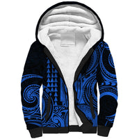 Custom Happy King Kamehameha Day Hawaii Sherpa Hoodie Paradise of the Pacific Tribal Kakau with Kanaka Maoli - Blue - Wonder Print Shop