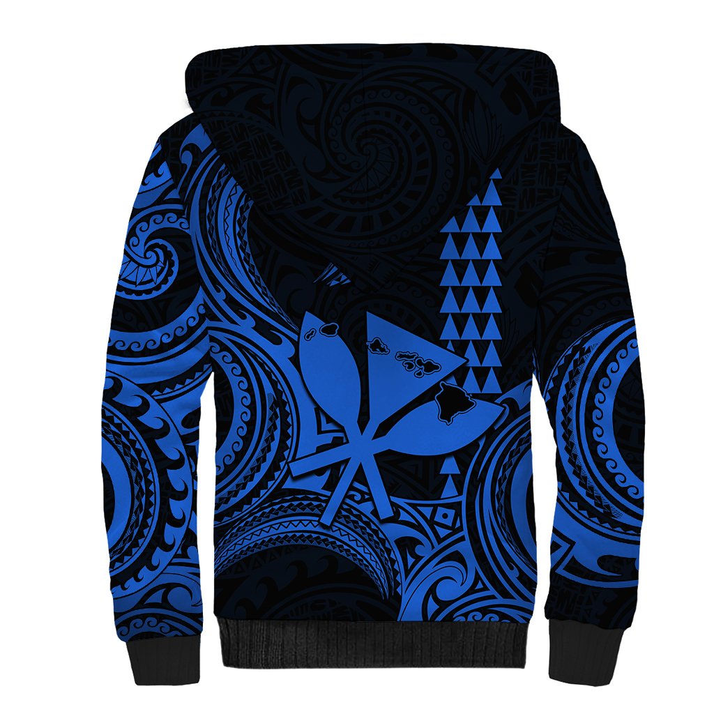 Custom Happy King Kamehameha Day Hawaii Sherpa Hoodie Paradise of the Pacific Tribal Kakau with Kanaka Maoli - Blue - Wonder Print Shop