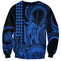 Custom Happy King Kamehameha Day Hawaii Sweatshirt Paradise of the Pacific Tribal Kakau with Kanaka Maoli - Blue - Wonder Print Shop