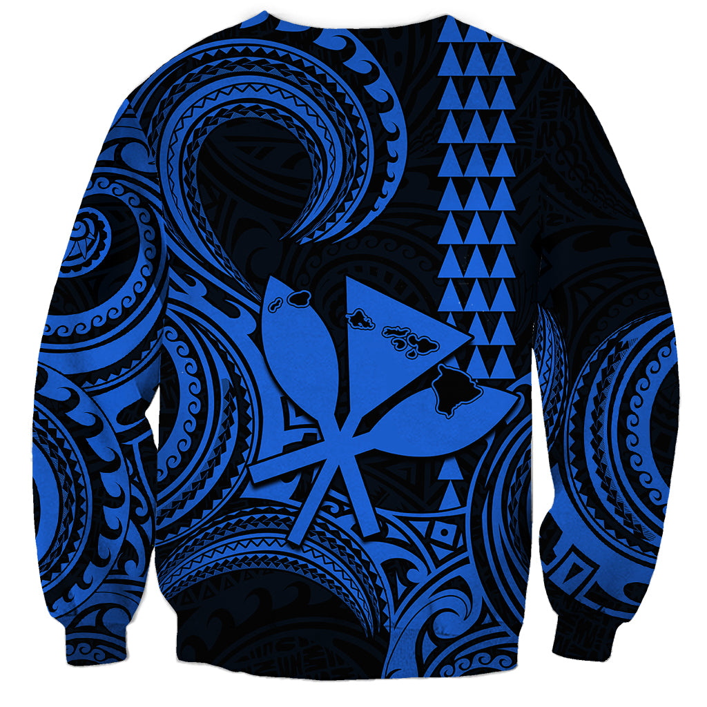 Custom Happy King Kamehameha Day Hawaii Sweatshirt Paradise of the Pacific Tribal Kakau with Kanaka Maoli - Blue - Wonder Print Shop