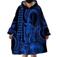 Custom Happy King Kamehameha Day Hawaii Wearable Blanket Hoodie Paradise of the Pacific Tribal Kakau with Kanaka Maoli - Blue - Wonder Print Shop