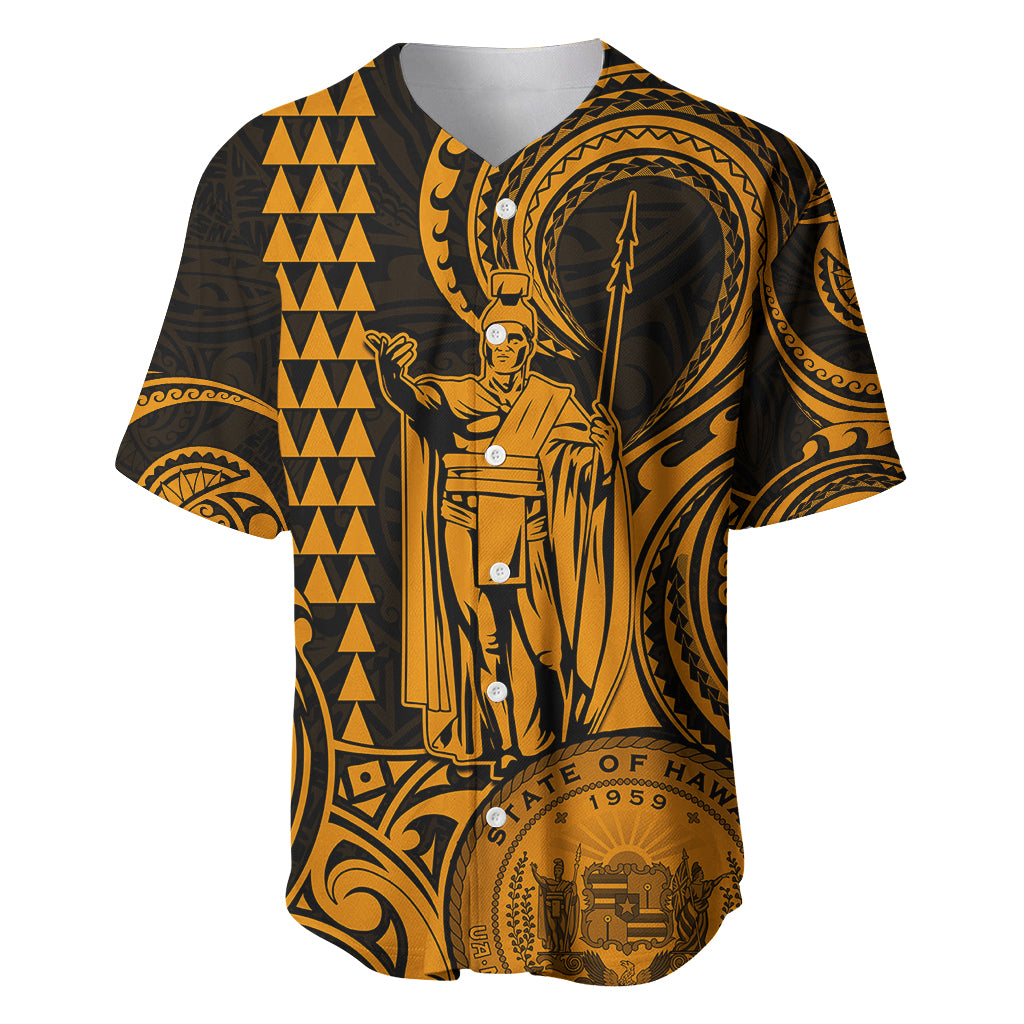 Custom Happy King Kamehameha Day Hawaii Baseball Jersey Paradise of the Pacific Tribal Kakau with Kanaka Maoli - Gold LT9 - Wonder Print Shop