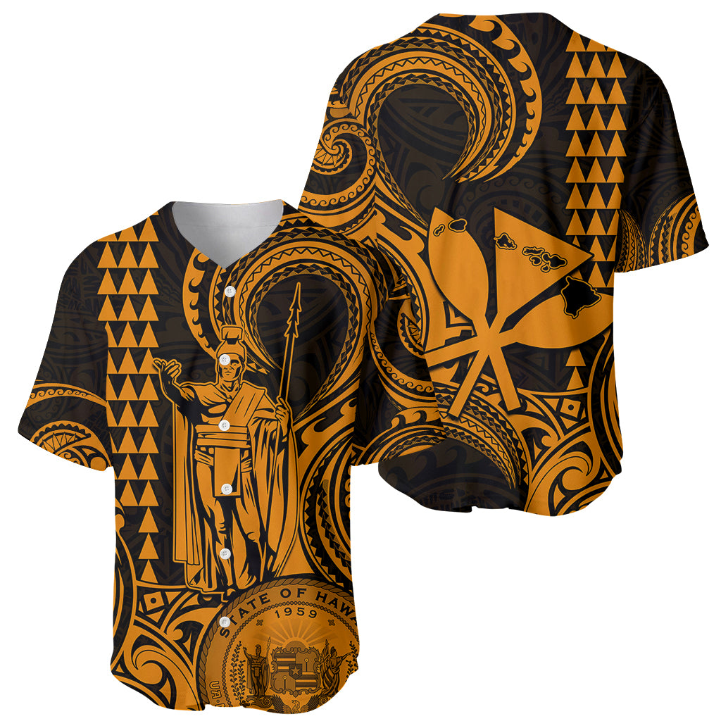 Custom Happy King Kamehameha Day Hawaii Baseball Jersey Paradise of the Pacific Tribal Kakau with Kanaka Maoli - Gold LT9 - Wonder Print Shop
