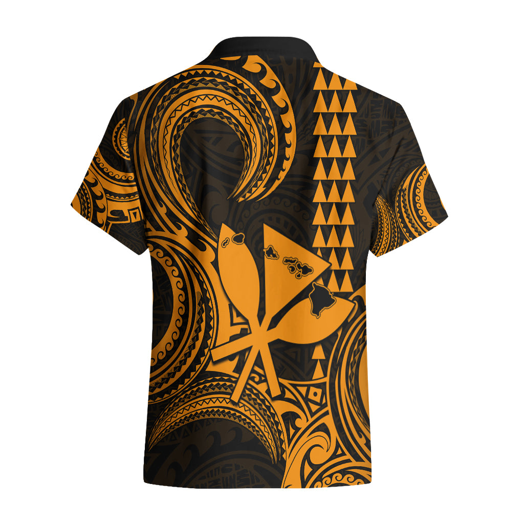 Custom Happy King Kamehameha Day Hawaii Hawaiian Shirt Paradise of the Pacific Tribal Kakau with Kanaka Maoli - Gold - Wonder Print Shop