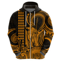 Custom Happy King Kamehameha Day Hawaii Hoodie Paradise of the Pacific Tribal Kakau with Kanaka Maoli - Gold - Wonder Print Shop