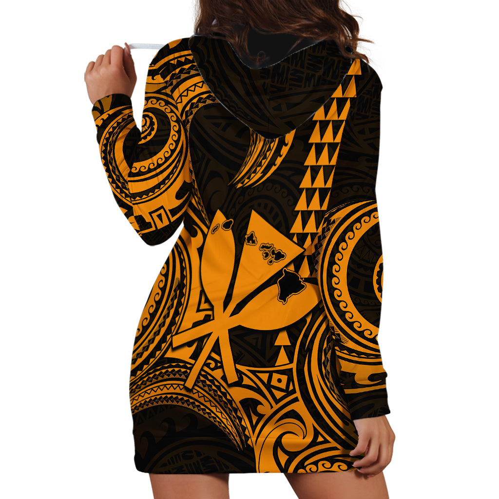 Custom Happy King Kamehameha Day Hawaii Hoodie Dress Paradise of the Pacific Tribal Kakau with Kanaka Maoli - Gold - Wonder Print Shop