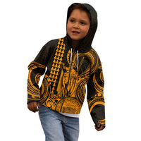 Custom Happy King Kamehameha Day Hawaii Kid Hoodie Paradise of the Pacific Tribal Kakau with Kanaka Maoli - Gold - Wonder Print Shop