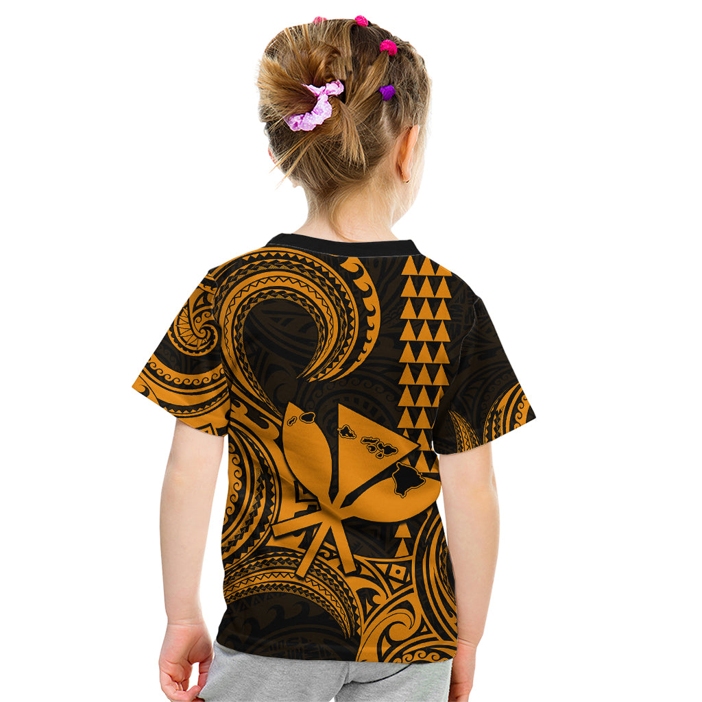 Custom Happy King Kamehameha Day Hawaii Kid T Shirt Paradise of the Pacific Tribal Kakau with Kanaka Maoli - Gold - Wonder Print Shop