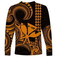 Custom Happy King Kamehameha Day Hawaii Long Sleeve Shirt Paradise of the Pacific Tribal Kakau with Kanaka Maoli - Gold - Wonder Print Shop