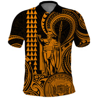 Custom Happy King Kamehameha Day Hawaii Polo Shirt Paradise of the Pacific Tribal Kakau with Kanaka Maoli - Gold - Wonder Print Shop