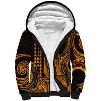 Custom Happy King Kamehameha Day Hawaii Sherpa Hoodie Paradise of the Pacific Tribal Kakau with Kanaka Maoli - Gold - Wonder Print Shop