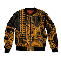 Custom Happy King Kamehameha Day Hawaii Sleeve Zip Bomber Jacket Paradise of the Pacific Tribal Kakau with Kanaka Maoli - Gold - Wonder Print Shop