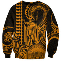 Custom Happy King Kamehameha Day Hawaii Sweatshirt Paradise of the Pacific Tribal Kakau with Kanaka Maoli - Gold - Wonder Print Shop