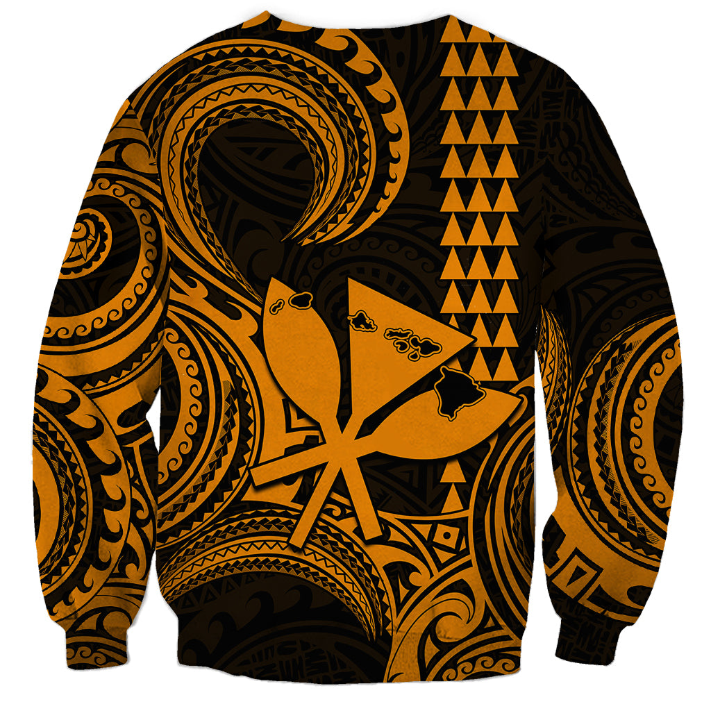 Custom Happy King Kamehameha Day Hawaii Sweatshirt Paradise of the Pacific Tribal Kakau with Kanaka Maoli - Gold - Wonder Print Shop