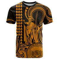 Custom Happy King Kamehameha Day Hawaii T Shirt Paradise of the Pacific Tribal Kakau with Kanaka Maoli - Gold - Wonder Print Shop