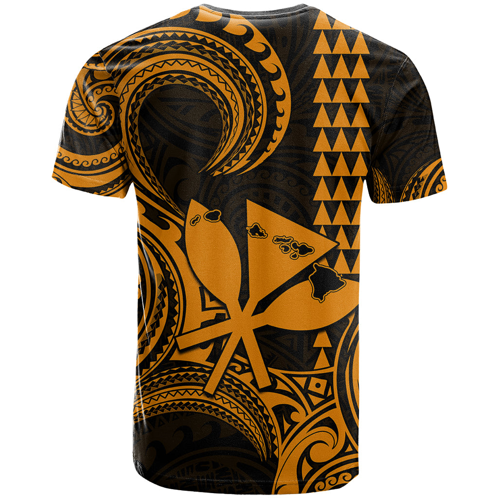 Custom Happy King Kamehameha Day Hawaii T Shirt Paradise of the Pacific Tribal Kakau with Kanaka Maoli - Gold - Wonder Print Shop