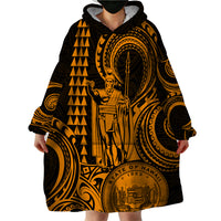 Custom Happy King Kamehameha Day Hawaii Wearable Blanket Hoodie Paradise of the Pacific Tribal Kakau with Kanaka Maoli - Gold - Wonder Print Shop