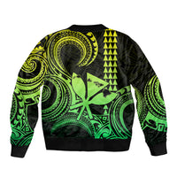 Custom Happy King Kamehameha Day Hawaii Bomber Jacket Paradise of the Pacific Tribal Kakau with Kanaka Maoli - Lime LT9 - Wonder Print Shop