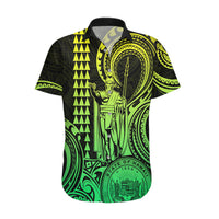 Custom Happy King Kamehameha Day Hawaii Hawaiian Shirt Paradise of the Pacific Tribal Kakau with Kanaka Maoli - Lime - Wonder Print Shop