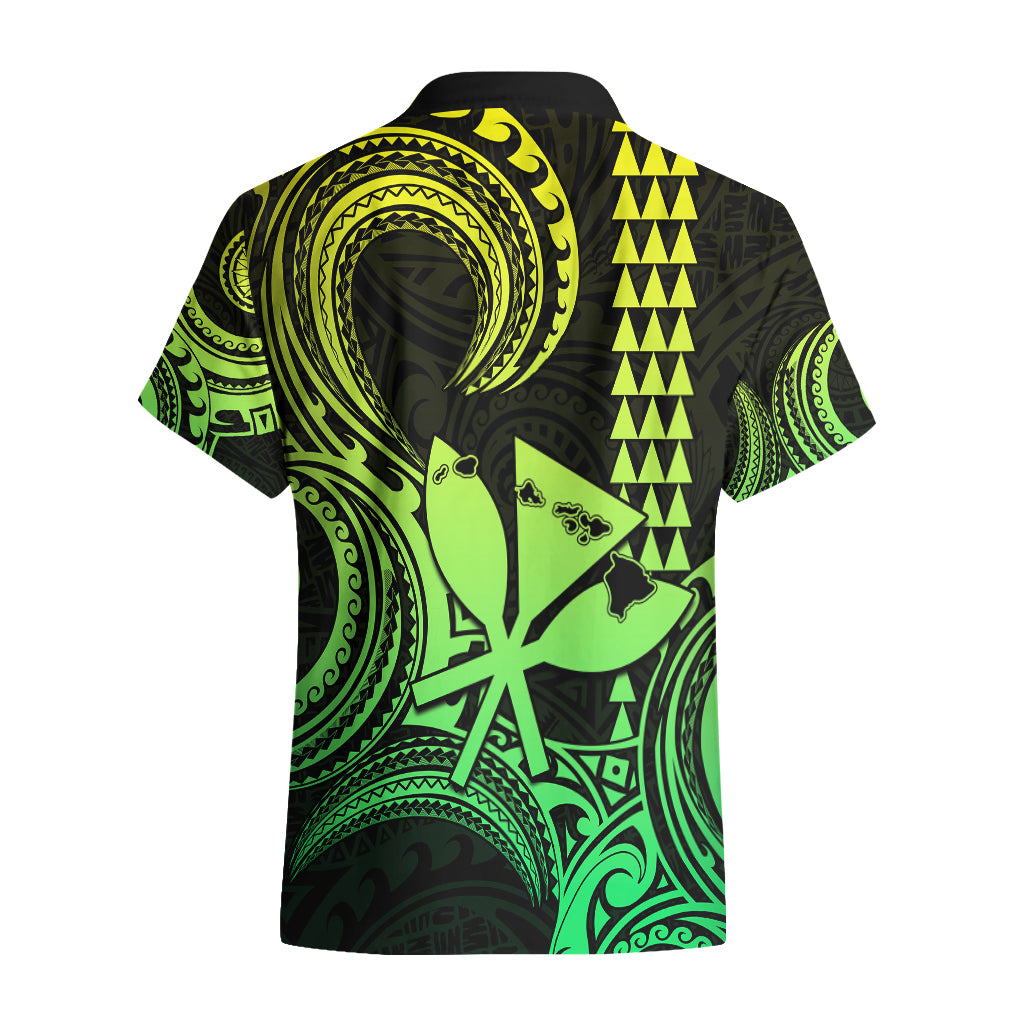 Custom Happy King Kamehameha Day Hawaii Hawaiian Shirt Paradise of the Pacific Tribal Kakau with Kanaka Maoli - Lime - Wonder Print Shop