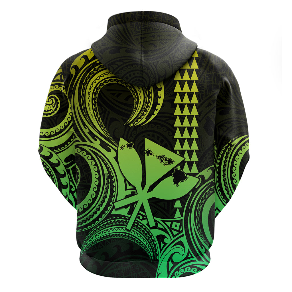 Custom Happy King Kamehameha Day Hawaii Hoodie Paradise of the Pacific Tribal Kakau with Kanaka Maoli - Lime - Wonder Print Shop
