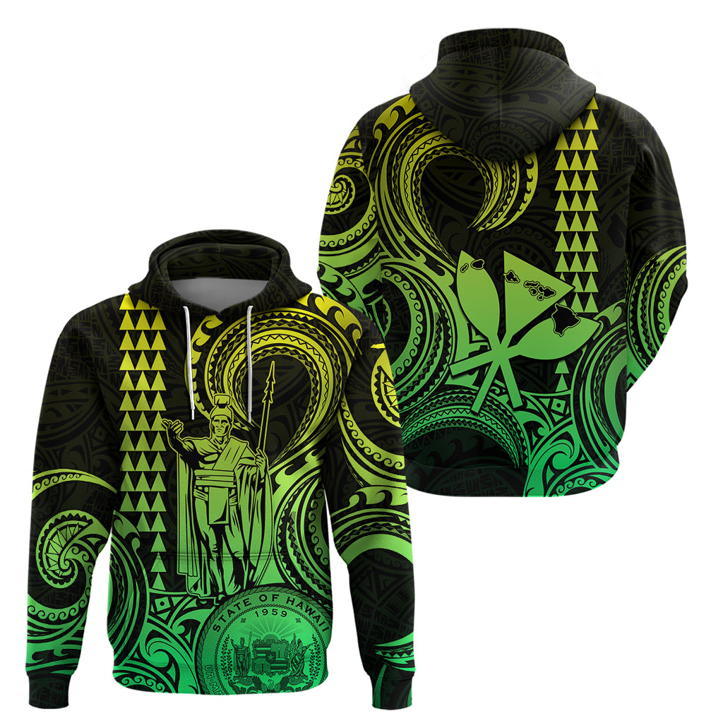 Custom Happy King Kamehameha Day Hawaii Hoodie Paradise of the Pacific Tribal Kakau with Kanaka Maoli - Lime - Wonder Print Shop