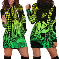 Custom Happy King Kamehameha Day Hawaii Hoodie Dress Paradise of the Pacific Tribal Kakau with Kanaka Maoli - Lime - Wonder Print Shop