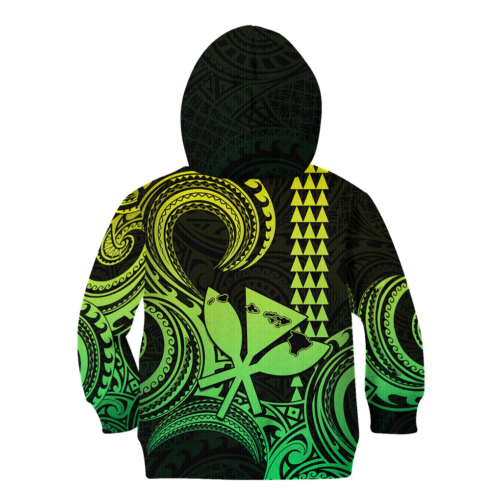 Custom Happy King Kamehameha Day Hawaii Kid Hoodie Paradise of the Pacific Tribal Kakau with Kanaka Maoli - Lime - Wonder Print Shop