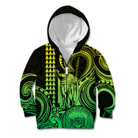 Custom Happy King Kamehameha Day Hawaii Kid Hoodie Paradise of the Pacific Tribal Kakau with Kanaka Maoli - Lime - Wonder Print Shop