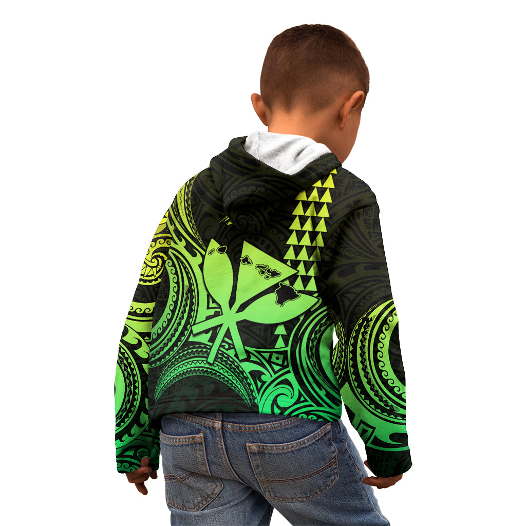 Custom Happy King Kamehameha Day Hawaii Kid Hoodie Paradise of the Pacific Tribal Kakau with Kanaka Maoli - Lime - Wonder Print Shop