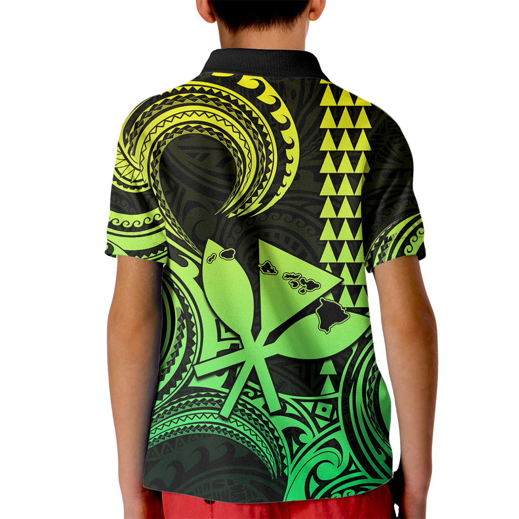 Custom Happy King Kamehameha Day Hawaii Kid Polo Shirt Paradise of the Pacific Tribal Kakau with Kanaka Maoli - Lime - Wonder Print Shop