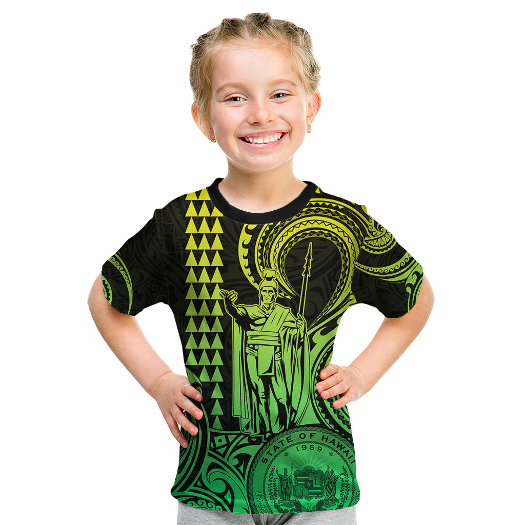 Custom Happy King Kamehameha Day Hawaii Kid T Shirt Paradise of the Pacific Tribal Kakau with Kanaka Maoli - Lime - Wonder Print Shop