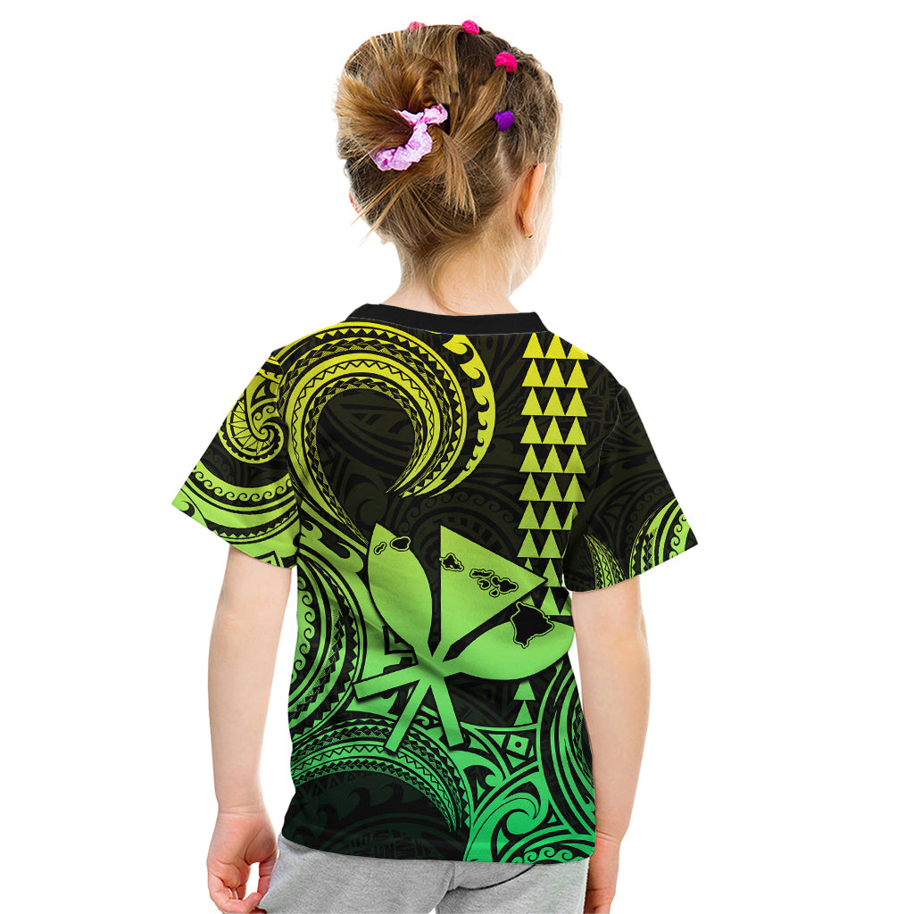 Custom Happy King Kamehameha Day Hawaii Kid T Shirt Paradise of the Pacific Tribal Kakau with Kanaka Maoli - Lime - Wonder Print Shop