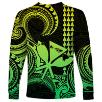 Custom Happy King Kamehameha Day Hawaii Long Sleeve Shirt Paradise of the Pacific Tribal Kakau with Kanaka Maoli - Lime - Wonder Print Shop
