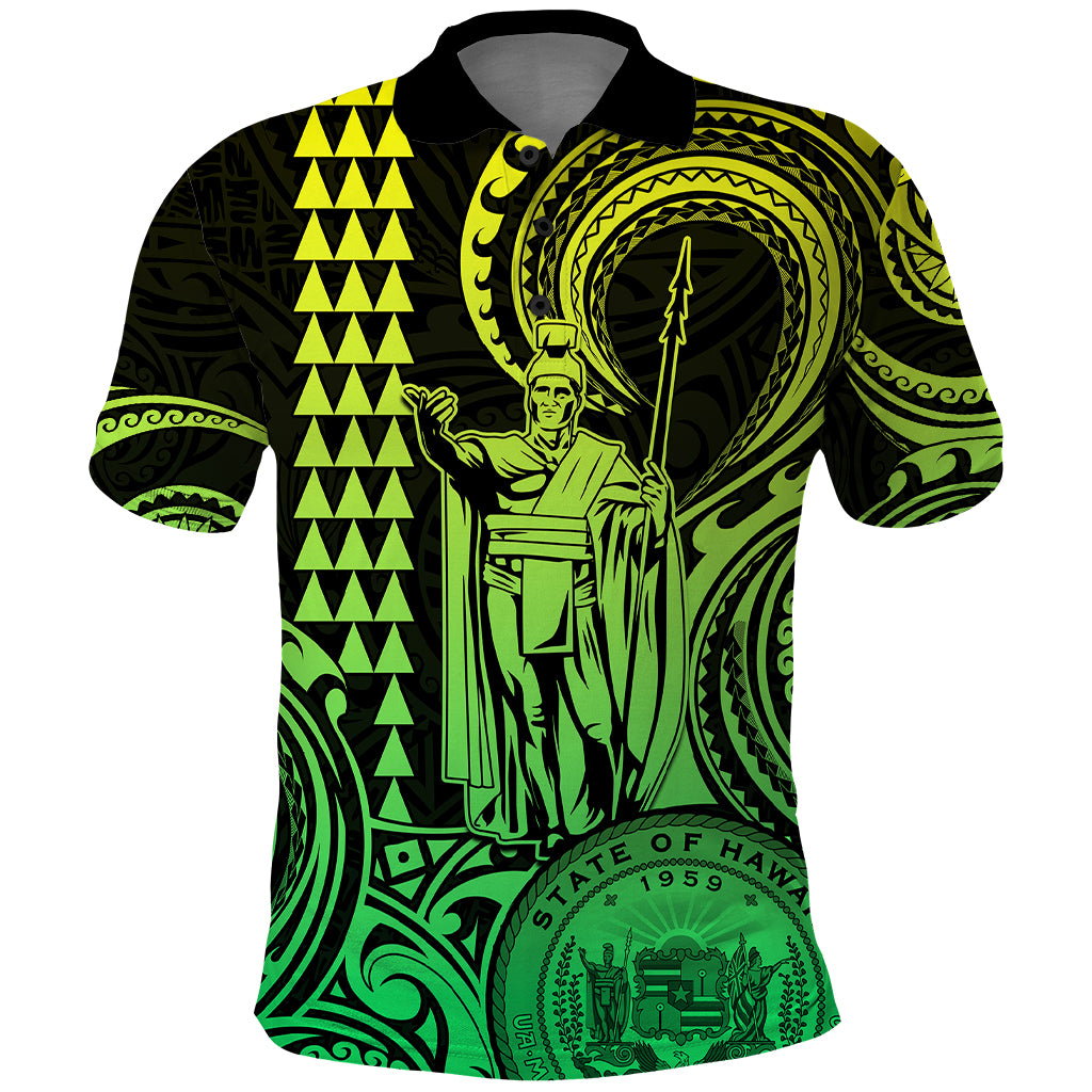 Custom Happy King Kamehameha Day Hawaii Polo Shirt Paradise of the Pacific Tribal Kakau with Kanaka Maoli - Lime - Wonder Print Shop