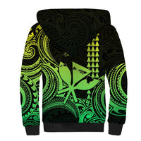 Lime and black sherpa hoodie with large back tribal graphic and hood, kangaroo pockets