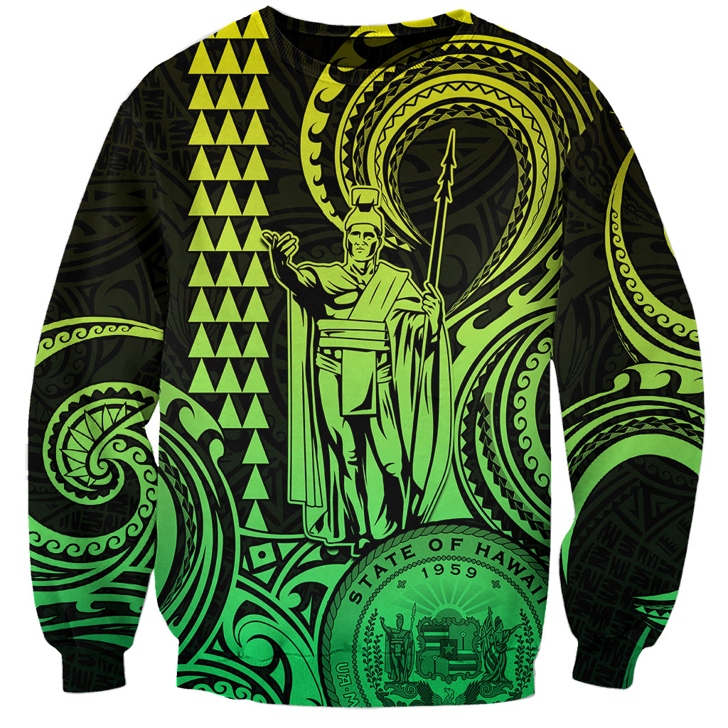Custom Happy King Kamehameha Day Hawaii Sweatshirt Paradise of the Pacific Tribal Kakau with Kanaka Maoli - Lime - Wonder Print Shop