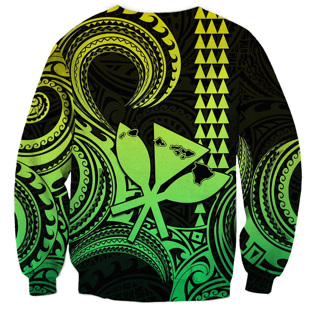 Custom Happy King Kamehameha Day Hawaii Sweatshirt Paradise of the Pacific Tribal Kakau with Kanaka Maoli - Lime - Wonder Print Shop