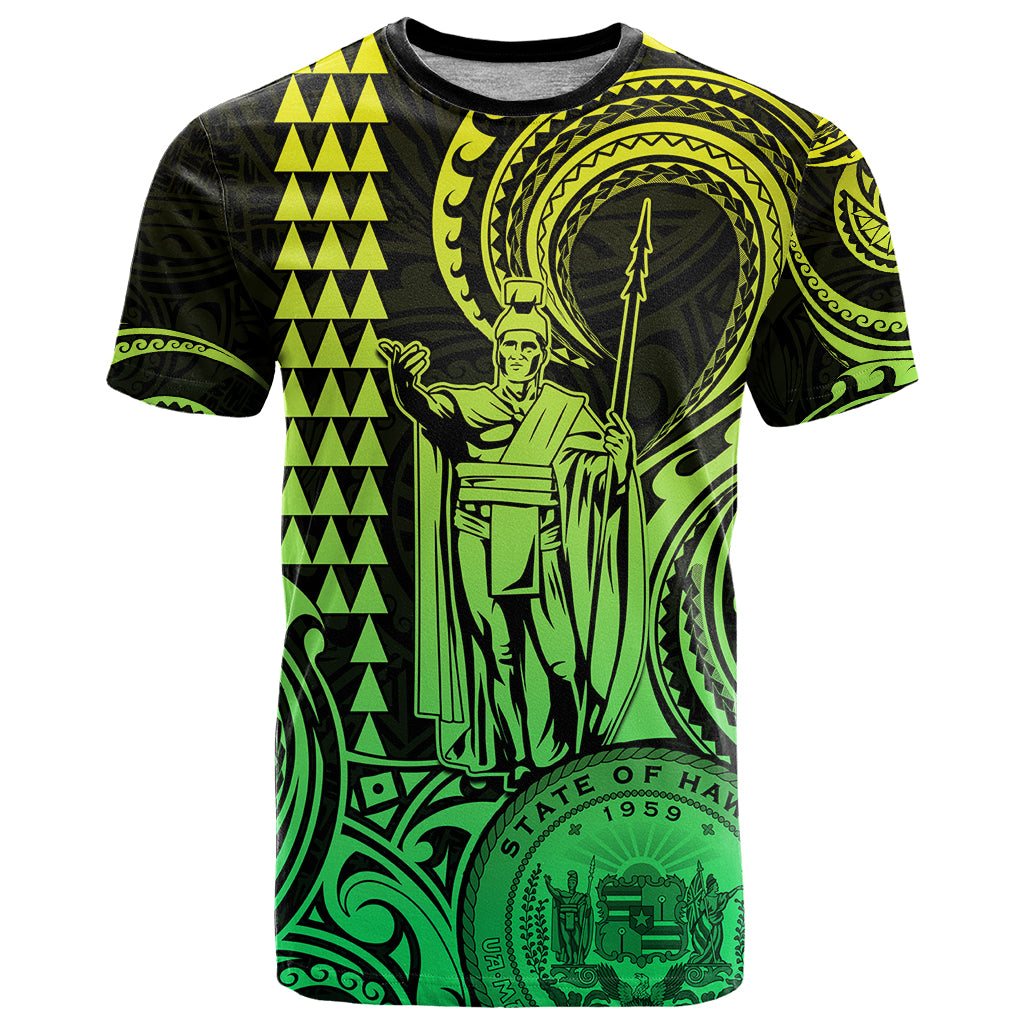 Custom Happy King Kamehameha Day Hawaii T Shirt Paradise of the Pacific Tribal Kakau with Kanaka Maoli - Lime - Wonder Print Shop