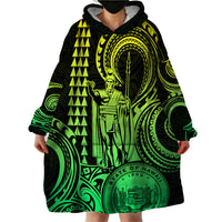 Custom Happy King Kamehameha Day Hawaii Wearable Blanket Hoodie Paradise of the Pacific Tribal Kakau with Kanaka Maoli - Lime - Wonder Print Shop