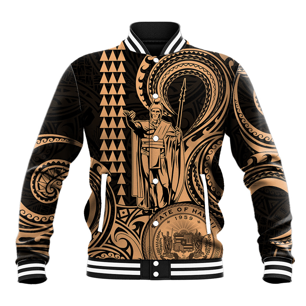 Custom Happy King Kamehameha Day Hawaii Baseball Jacket Paradise of the Pacific Tribal Kakau with Kanaka Maoli - Nude LT9 - Wonder Print Shop