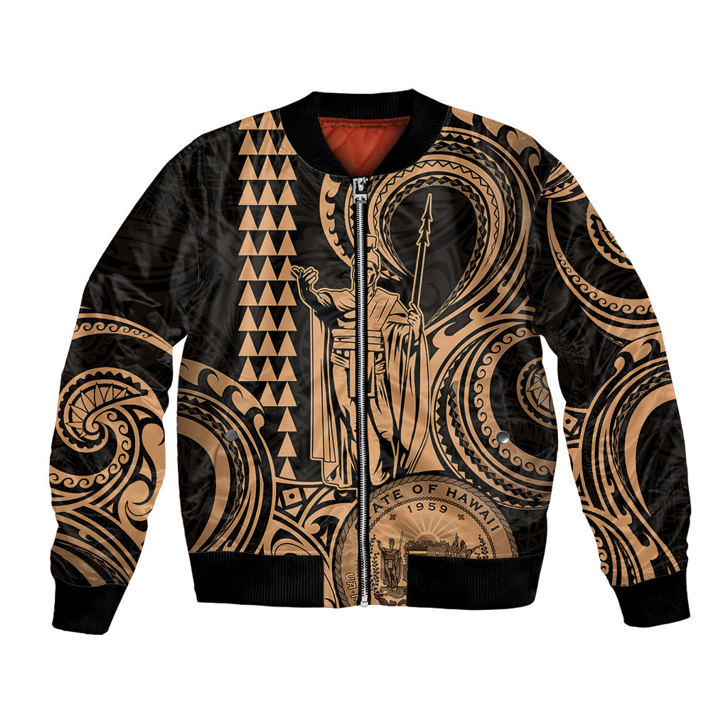 Custom Happy King Kamehameha Day Hawaii Bomber Jacket Paradise of the Pacific Tribal Kakau with Kanaka Maoli - Nude LT9 - Wonder Print Shop